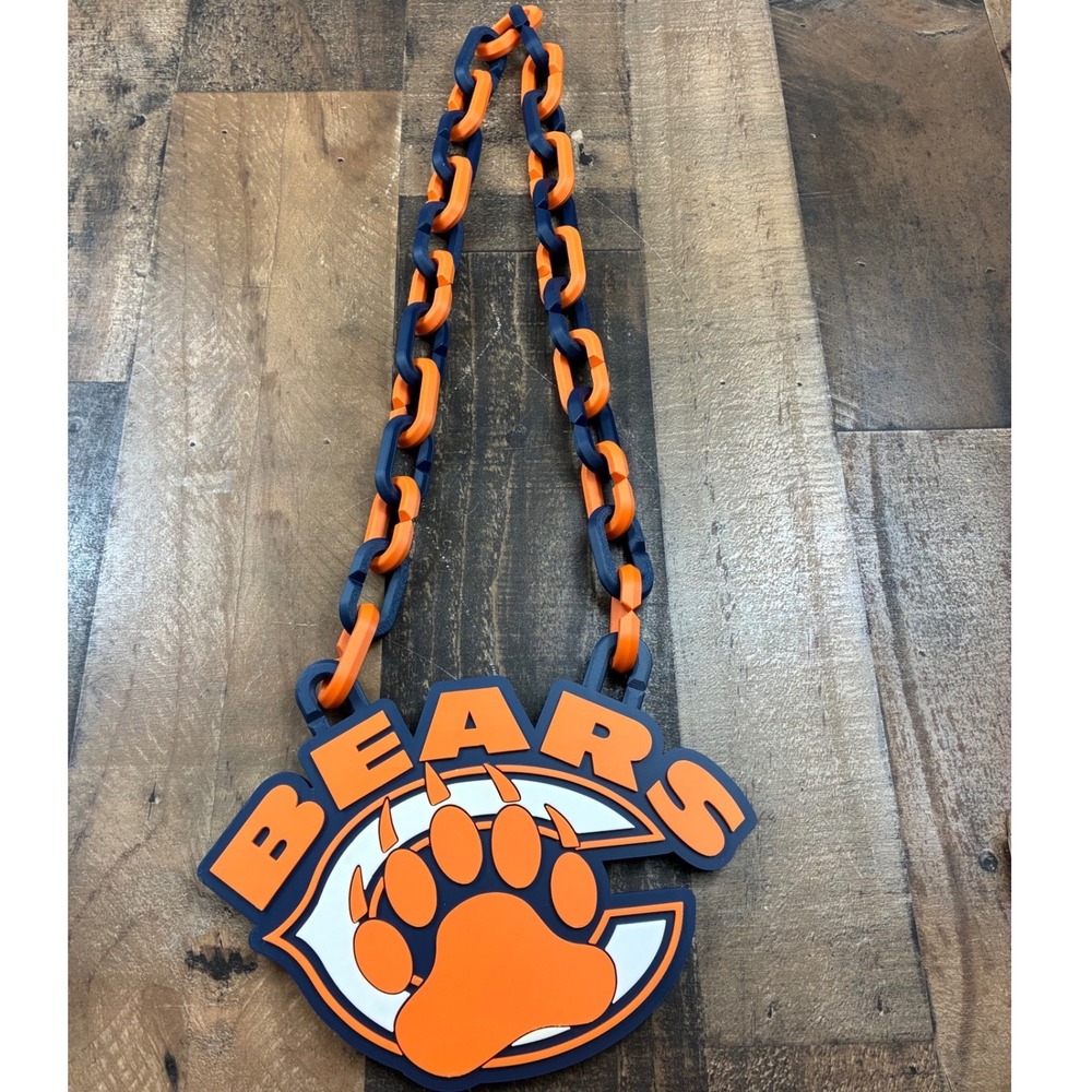 Chicago Bears Turnover Chain Fan Necklace Navy Orange Large Logo Medallion